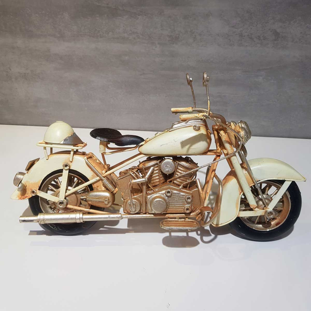 Miniatura Motocicleta Metal Vintage Retro Branca 