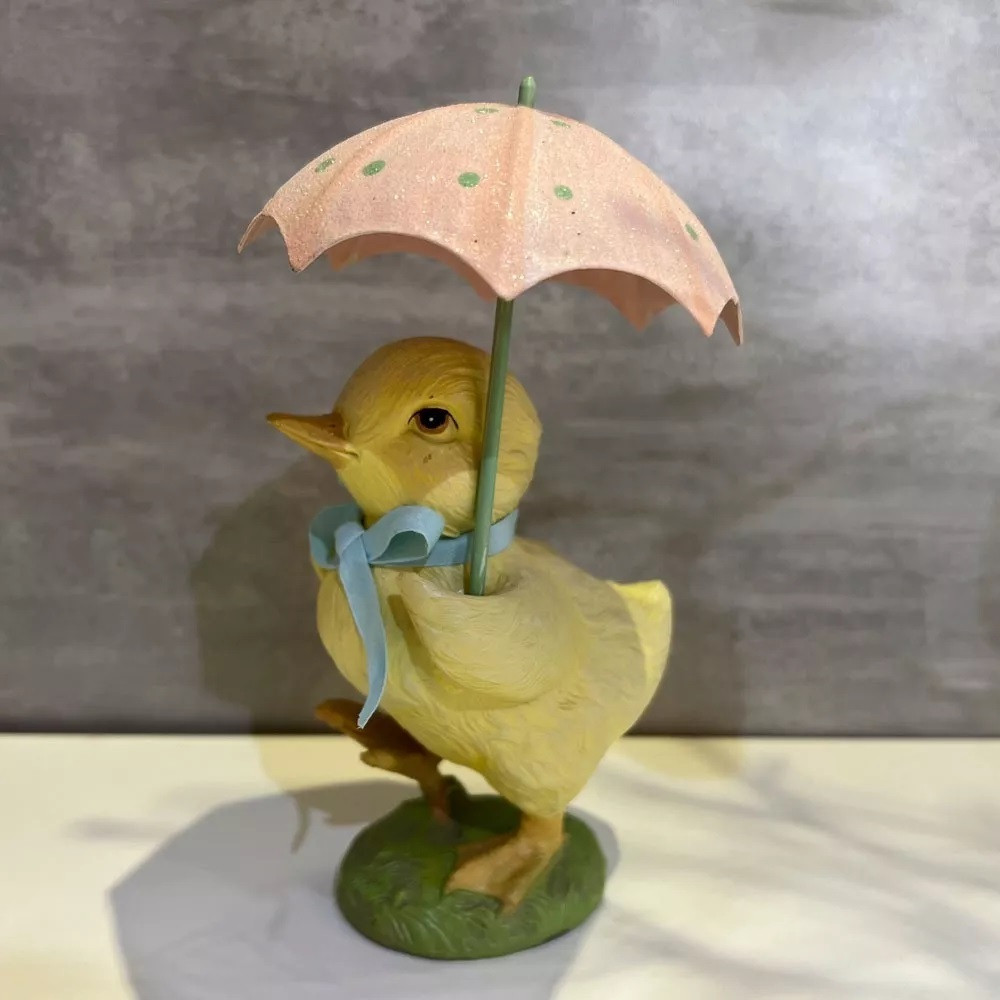 Pato Amarelo Carli De Resina Com Guarda-chuva Páscoa