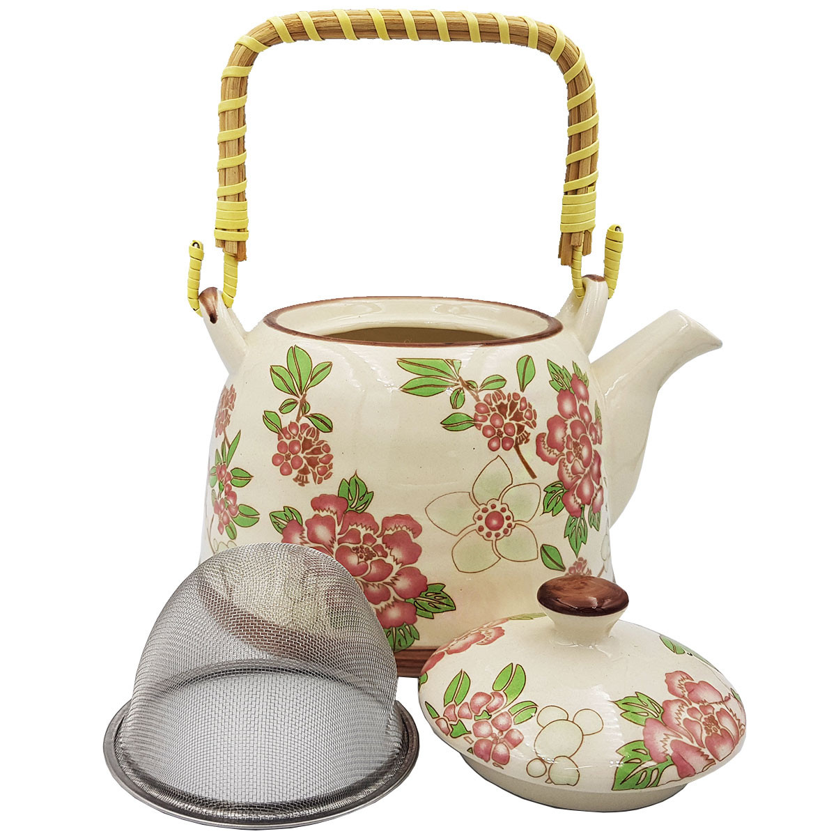 Chaleira De Cerâmica Teapot Rosa Verde 800 Ml