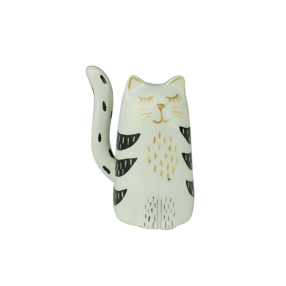 Estatueta Gato Branco Decorativo Em Cerâmica 