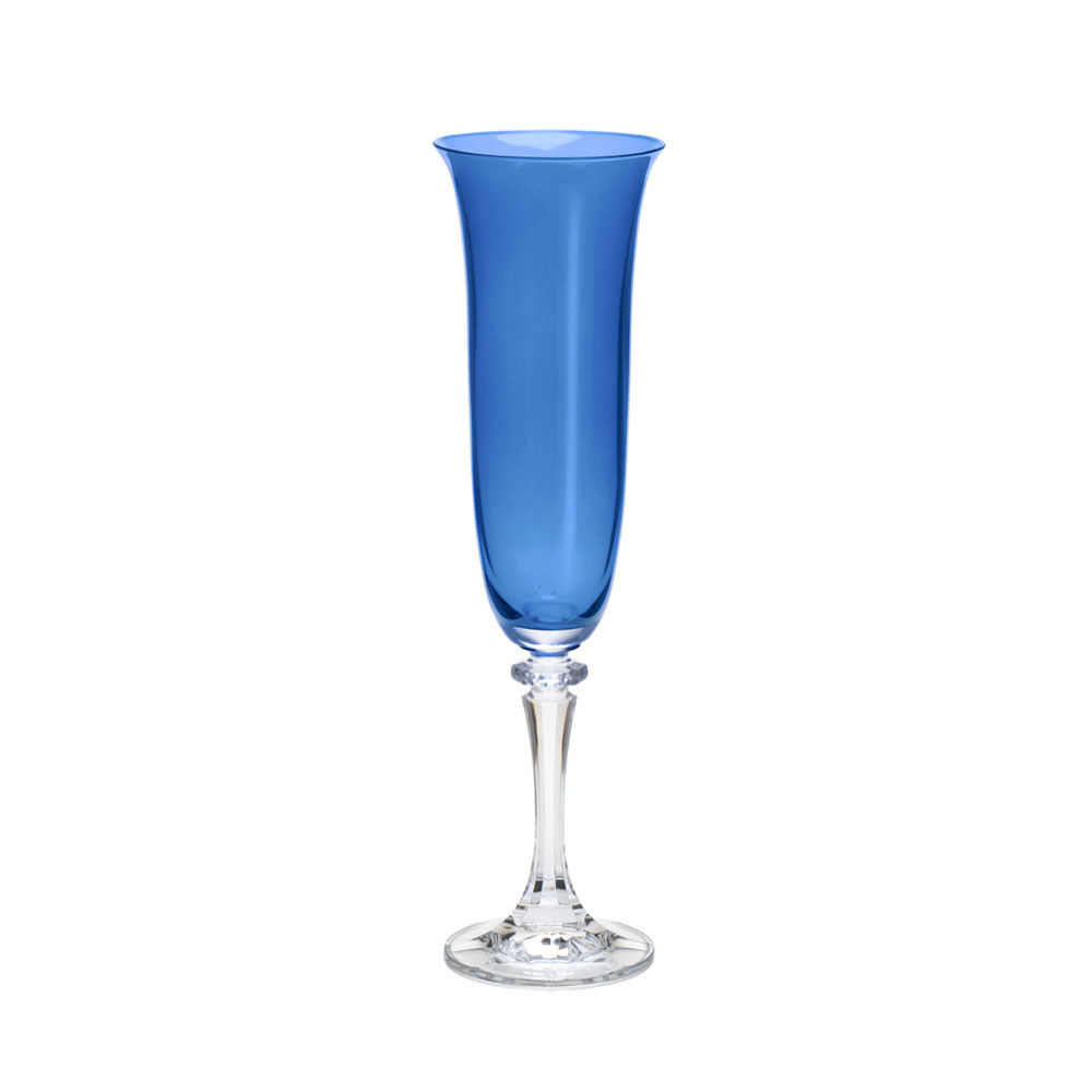 Jogo 6 Taças Champagne Kleopatra Branta Azul Claro Bohemia 175 ml 