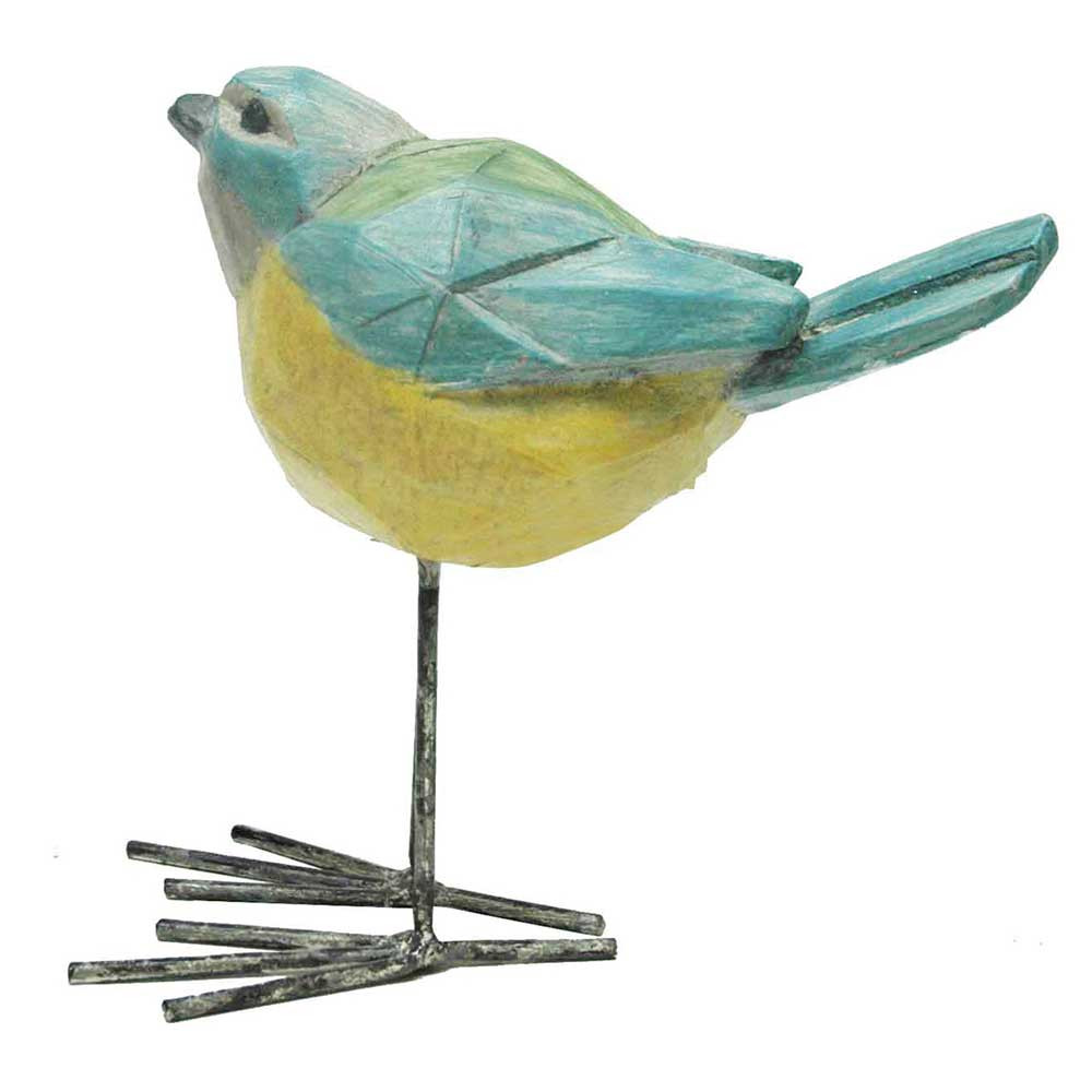 Pássaro Decorativo Azul De Resina Octogonal