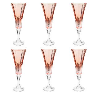 Jogo 6 Taças De Champagne Cristal Wellington Rose Quartz Bohemia 180 Ml 