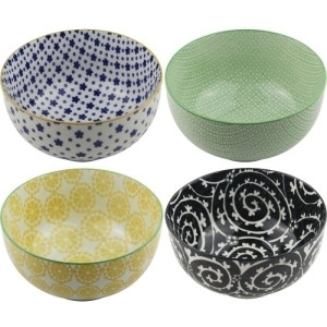 Conjunto  De Bowls De Porcelana Estilo Portuguesa Com 4 Peças 13 cm Coloridos 