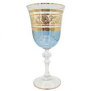 Taça De Vinho Azul Polonesa Ouro 24K