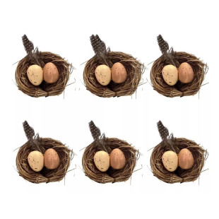 Kit 6 Ninhos Natural Com Ovos De Páscoa Decorativo Rustico
