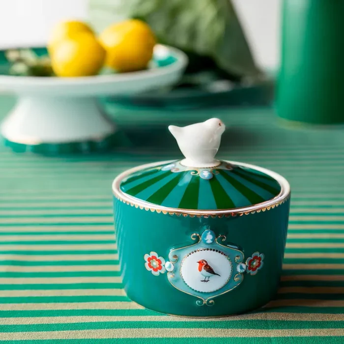 Açucareiro Medallion Verde Esmeralda Love Birds pip Studio