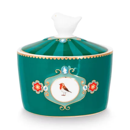 Açucareiro Medallion Verde Esmeralda Love Birds pip Studio