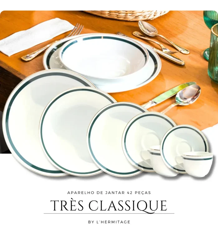 Aparelho de Jantar Porcelana Très Classique Gold Rim 42Pçs