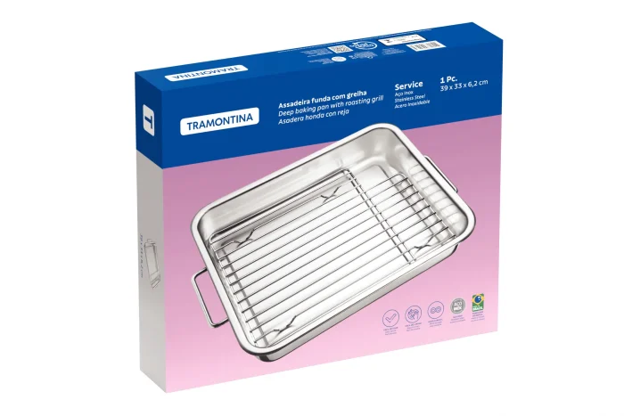Assadeira Tramontina Service em Aço Inox com Grelha 39 cm 6,4 L