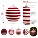 Bola Natalina Candy Veludo Vermelho E Branca Peppermint