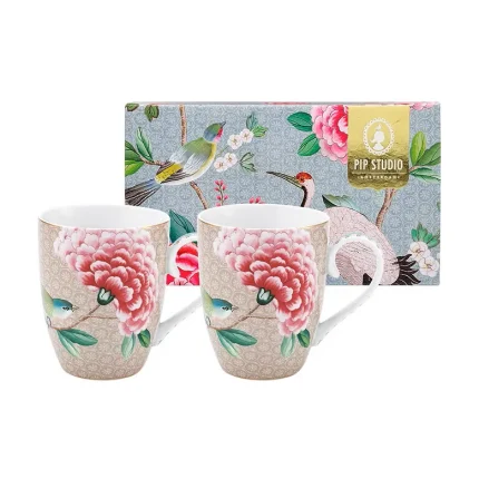 Conjunto 2 Caneca Grande Porcelana Cáqui Blushing Birds Pip Studio