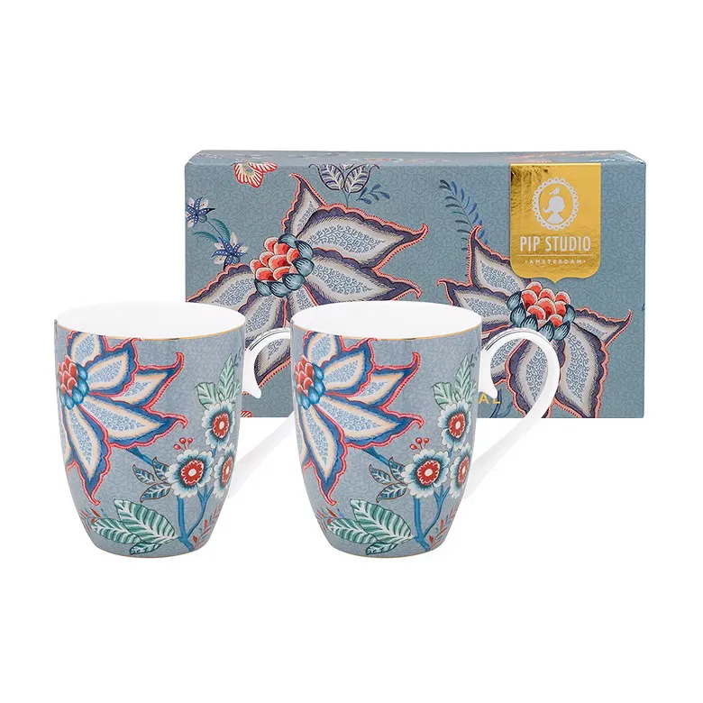 Conjunto 2 Canecas Porcelana Extra Grande Azul - Flower Festival Pip Studio Conjunto 2 Canecas Porcelana Extra Grande Azul - Flower Festival Pip Studio