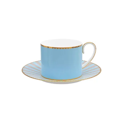 Conjunto 4  Xicaras com Pires de Café Love Birds Azul Com Filete De Ouro Love Birds Pip Studio