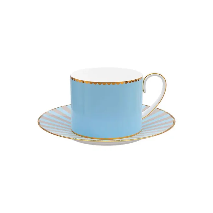 Conjunto 4  Xicaras com Pires de Café Love Birds Azul Com Filete De Ouro Love Birds Pip Studio