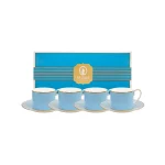 Conjunto 4  Xicaras com Pires de Café Love Birds Azul Com Filete De Ouro Love Birds Pip Studio