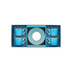 Conjunto 4  Xicaras com Pires de Café Love Birds Azul Com Filete De Ouro Love Birds Pip Studio