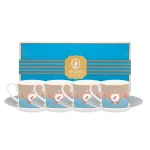Conjunto 4 Xicaras De Chá com Pires Love Birds Azul e Caqui Com Filete De Ouro Love Birds Pip Studio