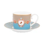 Conjunto 4 Xicaras De Chá com Pires Love Birds Azul e Caqui Com Filete De Ouro Love Birds Pip Studio