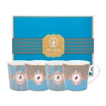 Conjunto 4 Xicaras de Chá Love Birds Azul e Caqui com Listras Love Birds Pip Studio