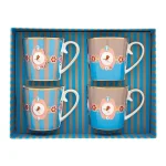 Conjunto 4 Xicaras de Chá Love Birds Azul e Caqui com Listras Love Birds Pip Studio