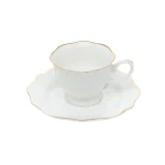 Conjunto 6 Xícaras de Café de Porcelana com Pires Maldivas Branco com Fio de Ouro 80 ML Wolff