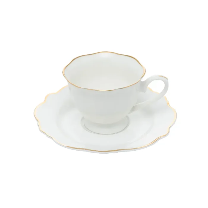 Conjunto 6 Xícaras de Café de Porcelana com Pires Maldivas Branco com Fio de Ouro 80 ML Wolff