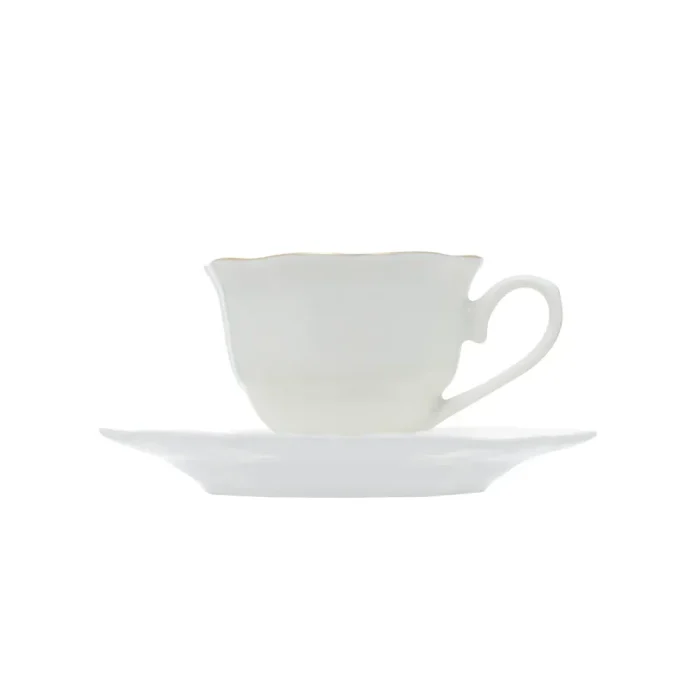 Conjunto 6 Xícaras de Café de Porcelana com Pires Maldivas Branco com Fio de Ouro 80 ML Wolff