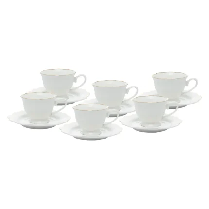Conjunto 6 Xícaras de Café de Porcelana com Pires Maldivas Branco com Fio de Ouro 80 ML Wolff