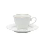 Conjunto 6 Xícaras de Chá de Porcelana com Pires Maldivas Branco com Fio de Ouro Wolff
