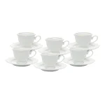 Conjunto 6 Xícaras de Chá de Porcelana com Pires Maldivas Branco com Fio de Ouro Wolff