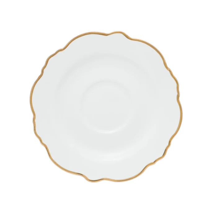 Conjunto 6 Xícaras de Chá de Porcelana com Pires Maldivas Branco com Fio de Ouro Wolff