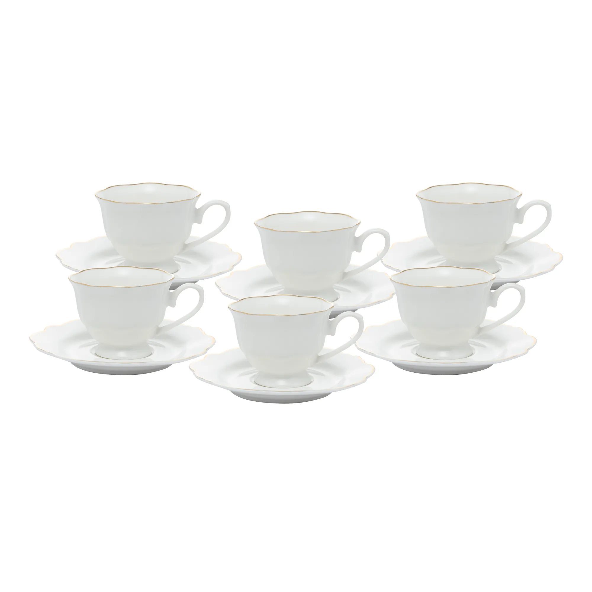 Conjunto 6 Xícaras de Chá de Porcelana com Pires Maldivas Branco com Fio de Ouro Wolff Conjunto 6 Xícaras de Chá de Porcelana com Pires Maldivas Branco com Fio de Ouro Wolff