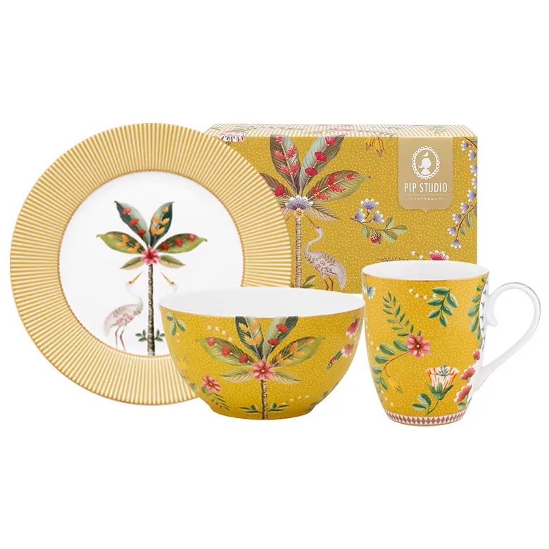 Conjunto Breakfast Porcelana com 3 Peças Amarelo La Majorelle Pip Studio Conjunto Breakfast Porcelana com 3 Peças Amarelo La Majorelle Pip Studio