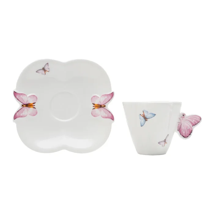 Conjunto de 6 Xícaras com Pires Porcelana Butterfly Colors 100ml Wolff