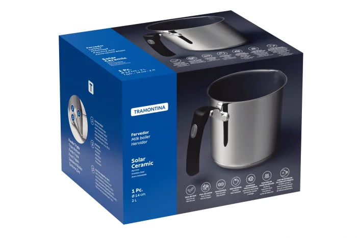 Fervedor Tramontina Solar Ceramic em Aço Inox com Fundo Triplo Interior Cerâmico Grafite Cabo de Silicone 14 cm 2 L