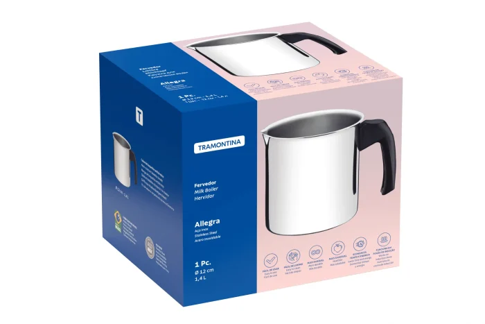 Fervedor Tramontina Solar Ceramic em Aço Inox com Fundo Triplo Interior Cerâmico Grafite Cabo de Silicone 14 cm 2 L
