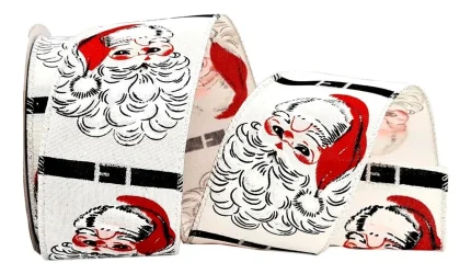 Fita Natalina Aramada Branca Papai Noel Vintage