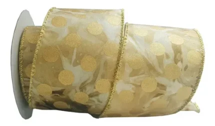 Fita Natalina Aramada Bronze Poá Dourado