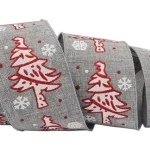 Fita Natalina Aramada Cinza Com Árvores De Natal