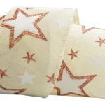 Fita Natalina Aramada Creme Com Estrelas