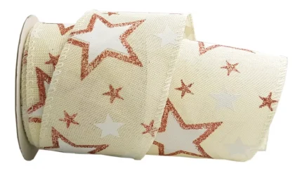 Fita Natalina Aramada Creme Com Estrelas