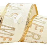 Fita Natalina Aramada Creme E Dourado Merry Christmas