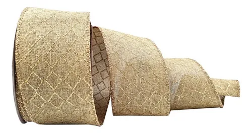 Fita Natalina Aramada Juta Nude Losango Gold 9,14m Fita Natalina Aramada Juta Nude Losango Gold 9,14m