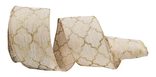 Fita Natalina Aramada Nude E Dourado Dubai 9,14m Fita Natalina Aramada Nude E Dourado Dubai 9,14m