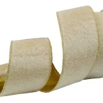 Fita Natalina Aramada Nude Gold Veludo Molhado Luxo 9,14m