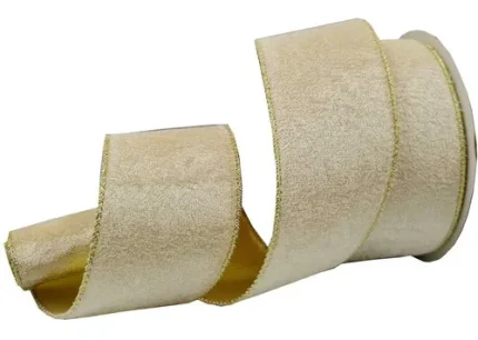 Fita Natalina Aramada Nude Gold Veludo Molhado Luxo 9,14m