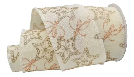 Fita Natalina Aramada Nude Rose Gold Star 9,14 M