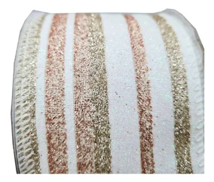 Fita Natalina Aramada Rose Gold Listras Glitteradas