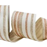 Fita Natalina Aramada Rose Gold Listras Glitteradas